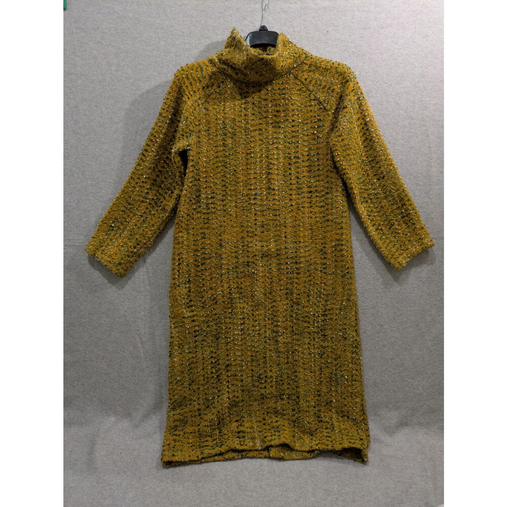 Benares Knitted Dress Women's Small Olive‎ Green Cable Knit Midi Dress Vintage